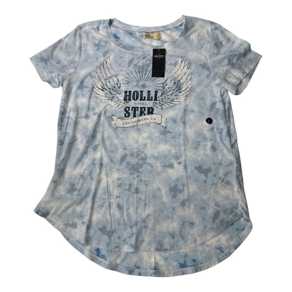 NWT Hollister Blue Tie Dye Graphic T-Shirt Large Wings Los Angeles SoCal Logo